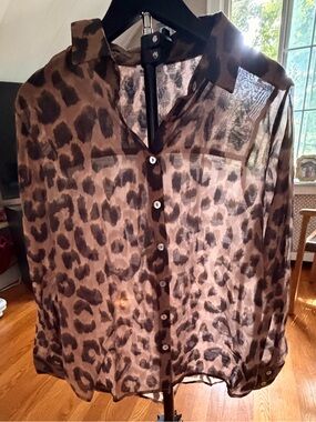Bailey 44 Brown Leopard Sheer Button-Down Blouse